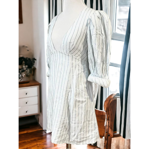 (70% OFF) NWT For Love & Lemons Leslie Blue Striped Puff Sleeve Mini Dress - Picture 6 of 7